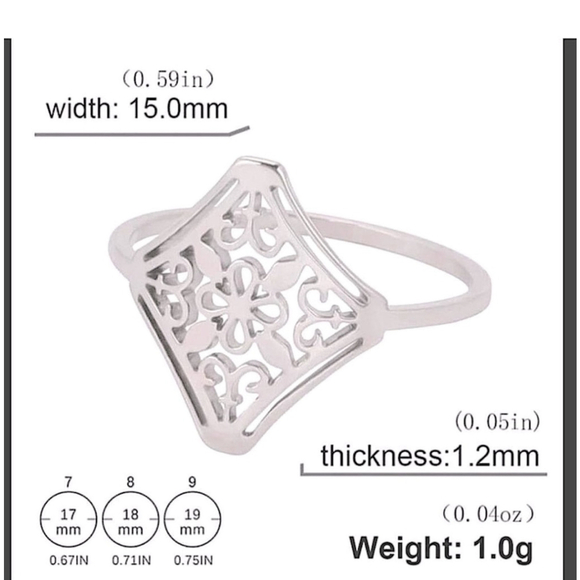 NEW 14k White Gold Plated 316L Cut Out Filigree Ring Size 6.5‎ - Picture 12 of 13